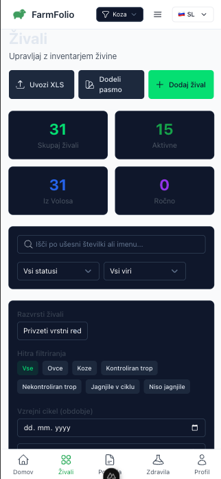 Aplikacija FarmFolio na prenosniku in telefonu
